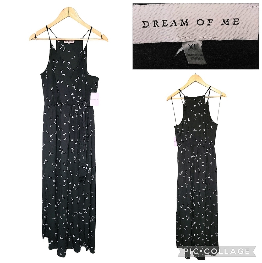 ANTHROPOLOGIE, ⁸ BIRD PRINT, BLACK AND WHITE, MAXI DRESS SIZE XL NWT